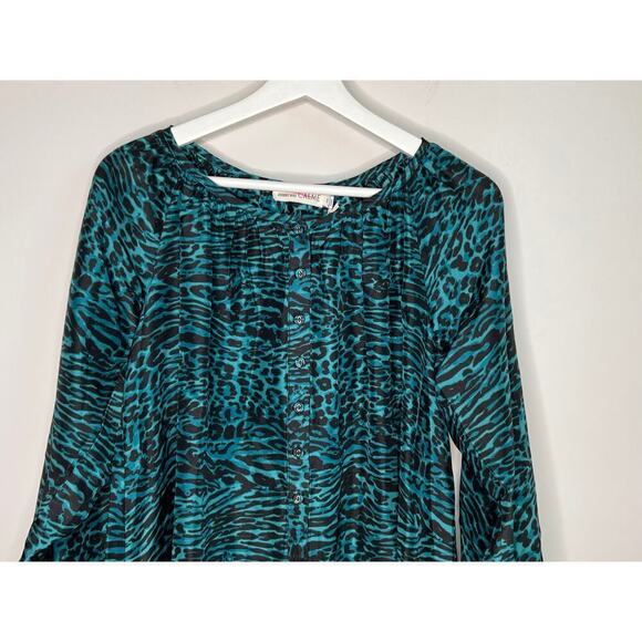 NWT Johnny Was Calme Silk Friday Dress Green Leopard Women's Size XS - Picture 2 of 10